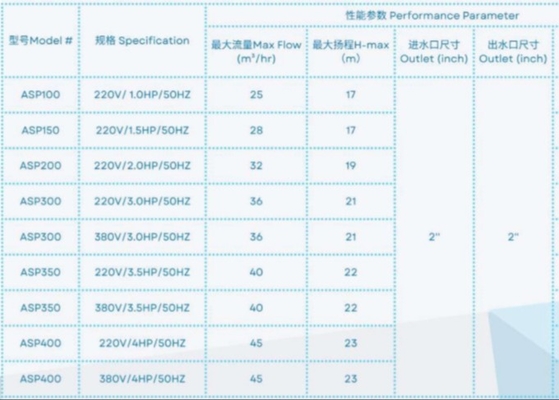 ASP100 ปั๊มน้ําสระว่ายน้ํา สําหรับการใช้สระว่ายน้ํา