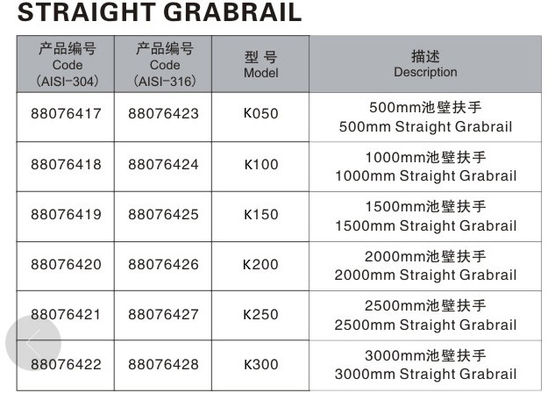 SS304 ผนังตรง 1.0mm สระว่ายน้ำคว้าราง