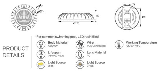 พลาสติก ABS + UV IP68 12 โวลต์ 18 วัตต์ทำให้ไฟใต้พื้นสระว่ายน้ำ