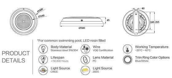 12W 304 สแตนเลสไฟ LED ใต้น้ำกันน้ำ