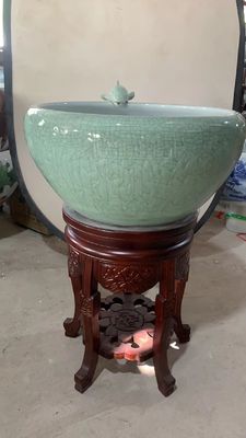 ชามปลาคาร์ฟลายปลาน้ำเงินเคลือบเงาน้ำเงิน 460mm